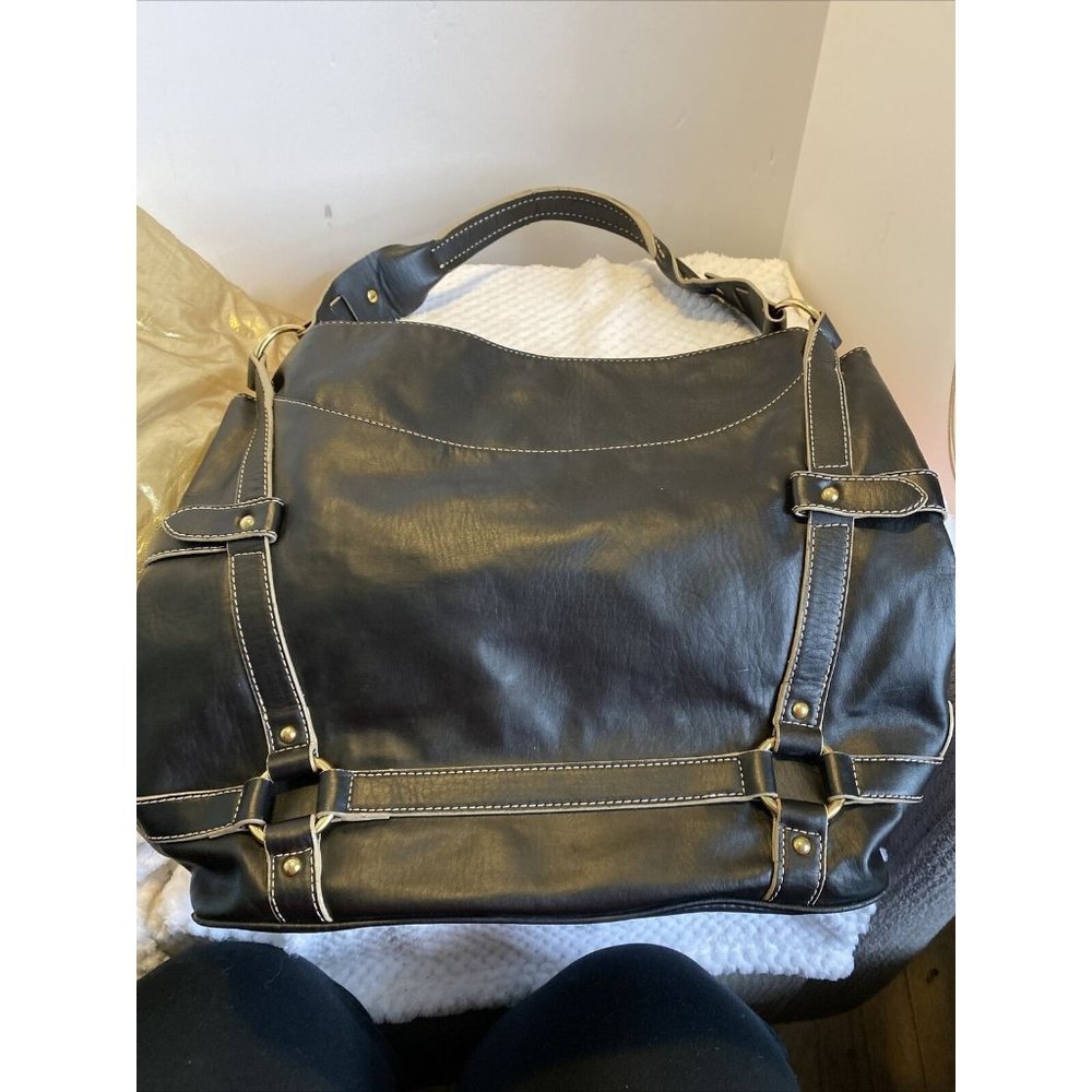 Axcess  Liz Claiborne Black Faux Leather Shoulder Bag Large 13”by 13” 6”